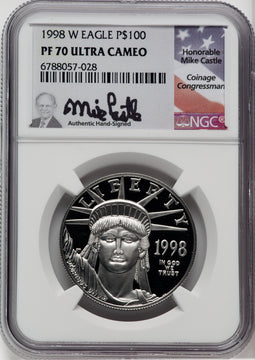 1998-W $100 One-Ounce Platinum Eagle Statue of Liberty NGC PF70