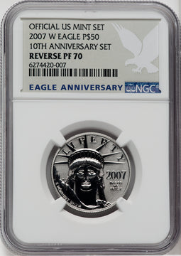 2007-W $50 Half-Ounce Platinum Eagle Reverse Proof CACG PR70