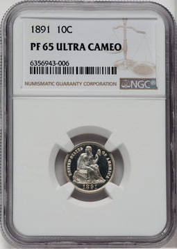 1891 10C Proof Seated Dime NGC PR65