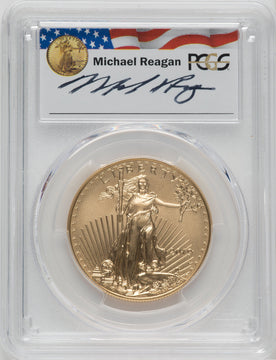 2019-W $50 Gold Eagle Burnished First Strike PCGS SP70 Michael Reagan Signed