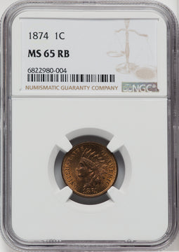 1874 1C RB Indian Cent NGC MS65