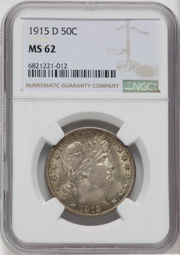 1915-D 50C Barber Half Dollar NGC MS62