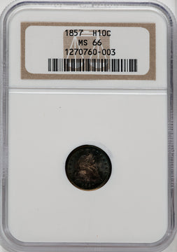 1857 H10C Seated Half Dime NGC MS66