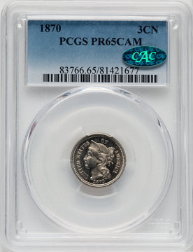 1870 3CN CA CAC Proof Three Cent Nickel PCGS PR65