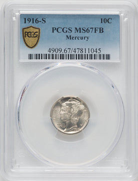 1916-S 10C Mercury FB Mercury Dime PCGS MS67