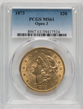 1873 $20 OPEN 3 Liberty Double Eagle PCGS MS61 (505024025)