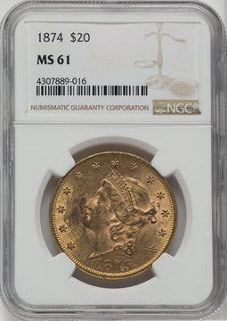 1874 $20 Liberty Double Eagle NGC MS61