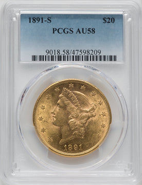 1891-S $20 Liberty Double Eagle PCGS AU58