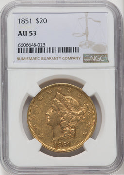 1851 $20 Liberty Double Eagle NGC AU53