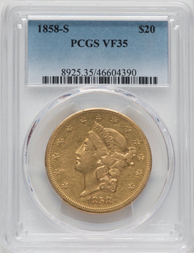 1858-S $20 Liberty Double Eagle PCGS VF35