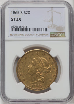 1865-S $20 Liberty Double Eagle NGC XF45