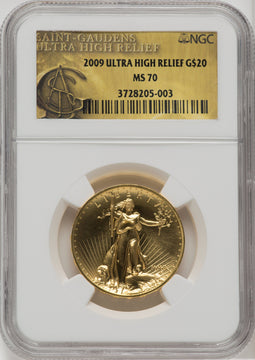 2009 $20 One-Ounce Gold Ultra High Relief Twenty Dollar NGC MS70