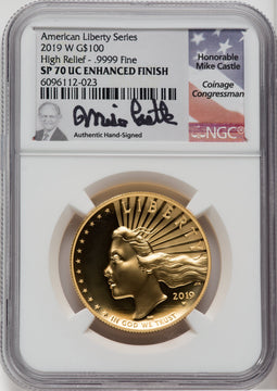 2019-W $100 High Relief Enhanced NGC SP70 Mike Castle