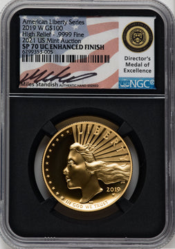 2019-W $100 High Relief NGC SP70 Miles Standish