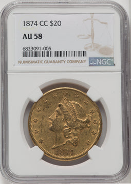 1874-CC $20 Liberty Double Eagle NGC AU58