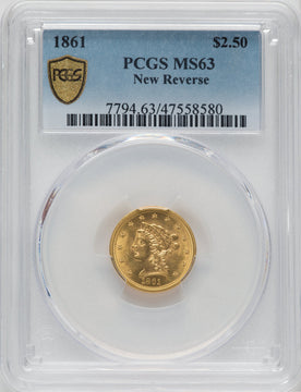 1861 $2.50 New Reverse Type 2 Liberty Quarter Eagle PCGS MS63