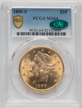 1896-S $20 CAC Liberty Double Eagle PCGS MS64