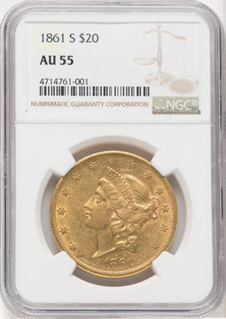 1861-S $20 Liberty Double Eagle NGC AU55