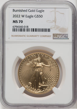 2022-W One-Ounce Gold Eagle Burnished Brown Label NGC MS70