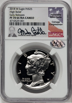 2018-W $25 Palladium First Strike Mike Castle Signature NGC PF70