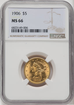 1906 $5 Liberty Half Eagle NGC MS66