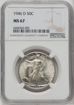 1946-D 50C Walking Liberty Half Dollar NGC MS67