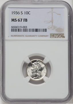 1936-S 10C FB Mercury Dime NGC MS67