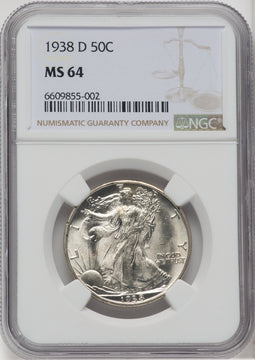 1938-D 50C Walking Liberty Half Dollar NGC MS64