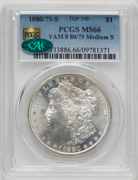 1880/79-S $1 VAM-8 Medium S CAC Morgan Dollar PCGS MS66