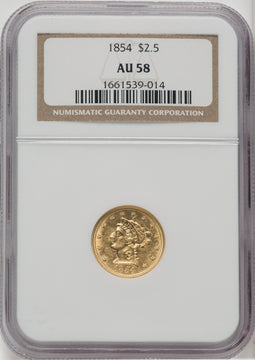 1854 $2.50 Liberty Quarter Eagle NGC AU58