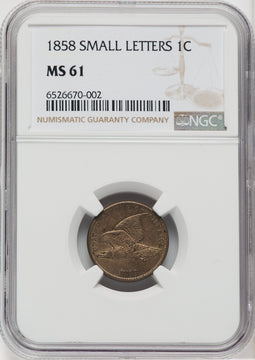 1858 1C SM LETTERS Flying Eagle Cent NGC MS61