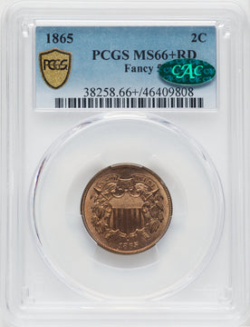 1865 2C Fancy 5 Two Cent Pieces PCGS MS66+