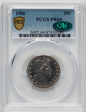 1906 25C CAC Proof Barber Quarter PCGS PR64