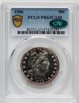 1906 50C CA CAC Proof Barber Half Dollar PCGS PR63