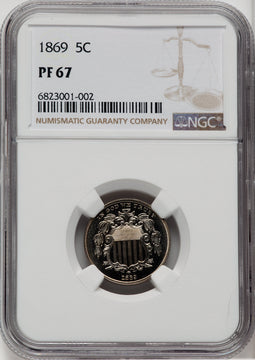 1869 5C Proof Shield Nickel NGC PR67