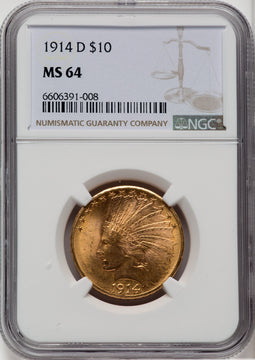 1914-D $10 Indian Eagle NGC MS64