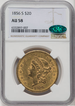 1856-S $20 CAC Liberty Double Eagle NGC AU58