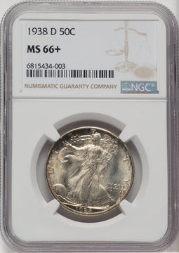1938-D 50C Walking Liberty Half Dollar NGC MS66+