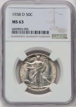1938-D 50C Walking Liberty Half Dollar NGC MS63