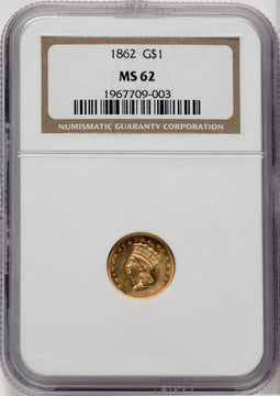 1862 G$1 Gold Dollar NGC MS62