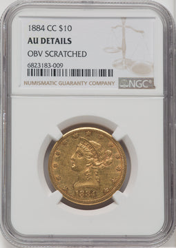 1884-CC $10 Liberty Eagle Details NGC AU50