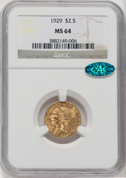 1929 $2.50 CAC Indian Quarter Eagle NGC MS64