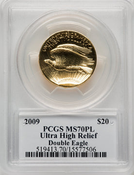 2009 $20 One-Ounce Gold Ultra High Relief Mercanti Signature PL PCGS MS70