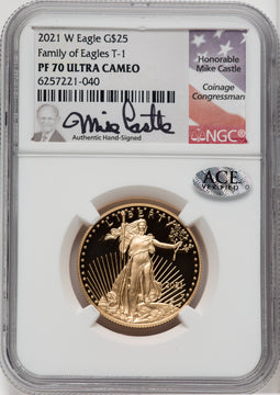 2021-W G$25 Half Ounce Gold Eagle Type One NGC PF70 Castle Signed
