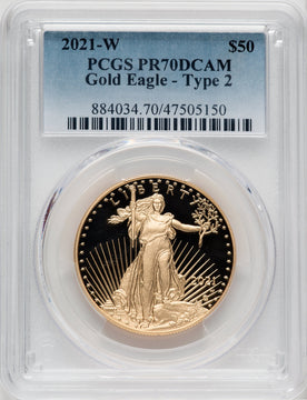 2021-W G$50 One Ounce Gold Eagle Type Two PCGS PR70