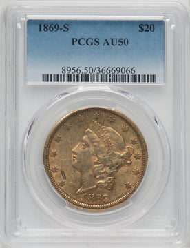 1869-S $20 Liberty Double Eagle PCGS AU50