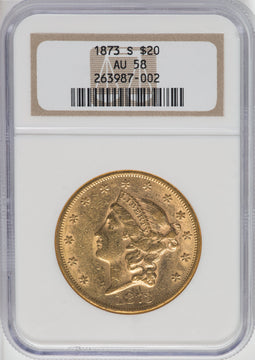 1873-S $20 Closed 3 Liberty Double Eagle NGC AU58 (763496025)