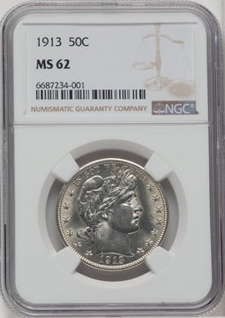 1913 50C Barber Half Dollar NGC MS62
