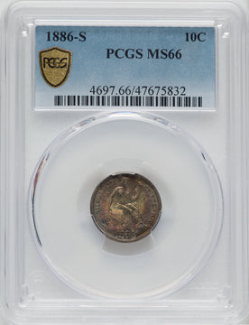 1886-S 10C Seated Dime PCGS MS66