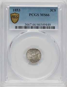 1853 3CS Three Cent Silver PCGS MS66